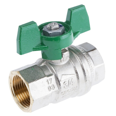 RS PRO Brass Full Bore, 2 Way, Ball Valve, BSPP 3/4in