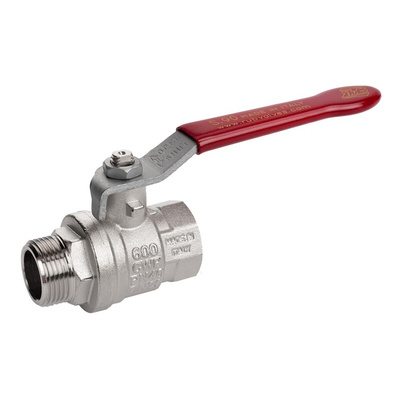 RS PRO Brass Full Bore, 2 Way, Ball Valve, BSPP 1 1/4in, 40 → 30bar Operating Pressure