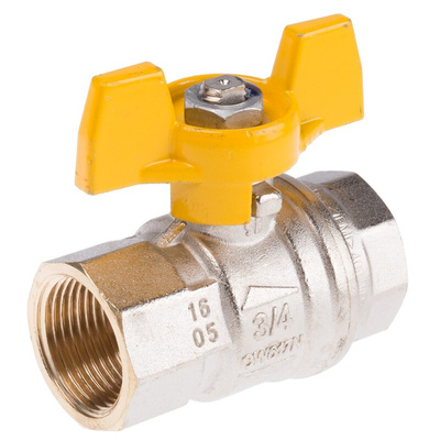 RS PRO Brass Full Bore, 2 Way, Ball Valve, BSPP 3/4in, 40 → 30bar Operating Pressure