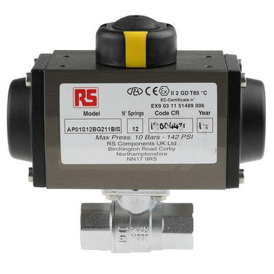 RS PRO Ball type Pneumatic Actuated Valve, BSP 1/2in, 40 bar