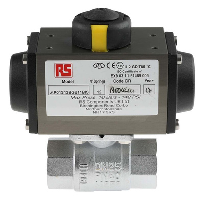 RS PRO Ball type Pneumatic Actuated Valve, BSP 1in, 40 bar