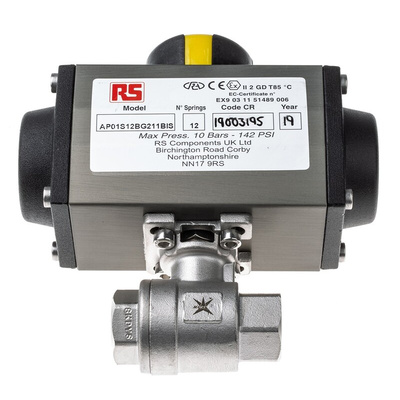 RS PRO Ball type Pneumatic Actuated Valve, BSP 1/2in, 1000 psi