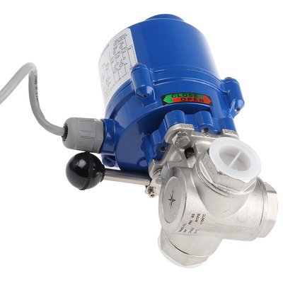 RS PRO 24 V, 110 V, 220 V 3 port Motorised Valve, Ball Valve type , 3/4in Pipe Size, 1000 psi