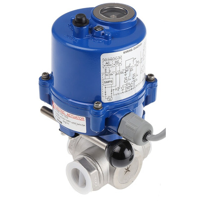 RS PRO 24 V, 110 V, 220 V 3 port Motorised Valve, Ball Valve type , 3/4in Pipe Size, 1000 psi