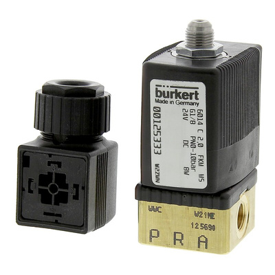 Burkert Solenoid Valve 125333, 3 port(s) , NC, 24 V dc, 1/8in