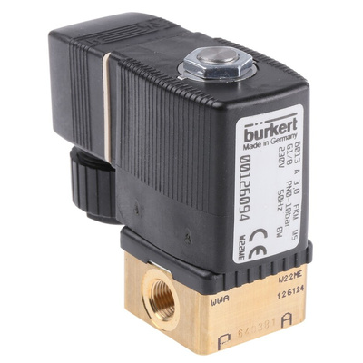Burkert Solenoid Valve 126094, 2 port(s) , NC, 230 V ac, 1/8in