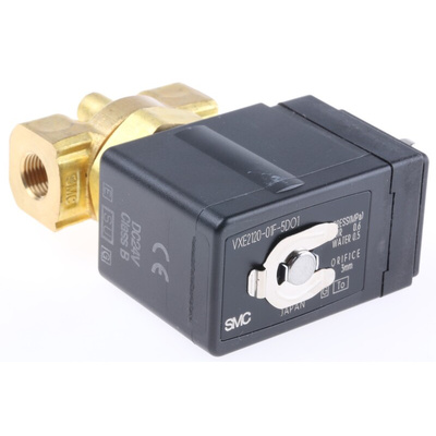 SMC Solenoid Valve VXE2120-01F-5DO1, 2 port(s) , NC, 24 V dc, 1/8in