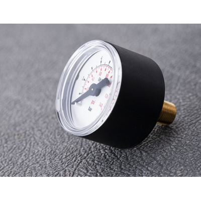 RS PRO Analogue Pressure Gauge 10bar Back Entry, UKAS, 0bar min.