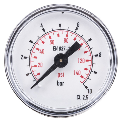 RS PRO Analogue Pressure Gauge 10bar Back Entry, UKAS, 0bar min.