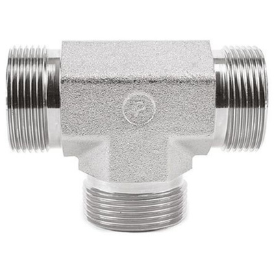 Parker Hydraulic Tee Threaded Adapter 6JMK4S, Connector A BSPP 3/8 Male Connector B BSPP 3/8-19 Male