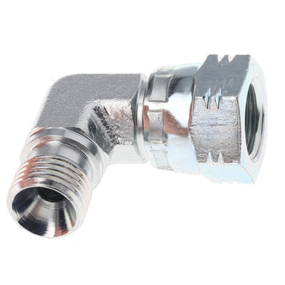 Parker Steel Zinc Plated Hydraulic Elbow Threaded Adapter, 4C6MK4S, G 1/4 Male G 1/4 Female
