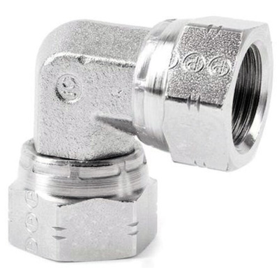 Parker Steel Zinc Plated Hydraulic Elbow Threaded Adapter, 8E6MK4S, G 1/2 Female G 1/2 Female