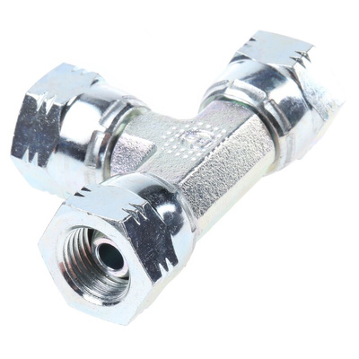 Parker Hydraulic Tee Threaded Adapter 4J6MK4S, Connector A G 1/4 Female Connector B G 1/4 Female