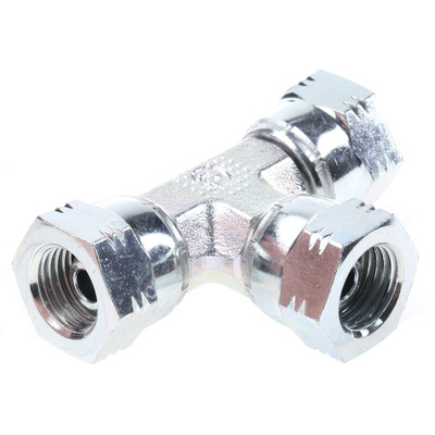 Parker Hydraulic Tee Threaded Adapter 4J6MK4S, Connector A G 1/4 Female Connector B G 1/4 Female