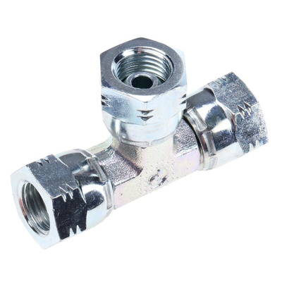 Parker Hydraulic Tee Threaded Adapter 4J6MK4S, Connector A G 1/4 Female Connector B G 1/4 Female