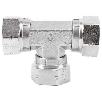Parker Hydraulic Tee Threaded Adapter 16J6MK4S, Connector A G 1 Female Connector B G 1 Female