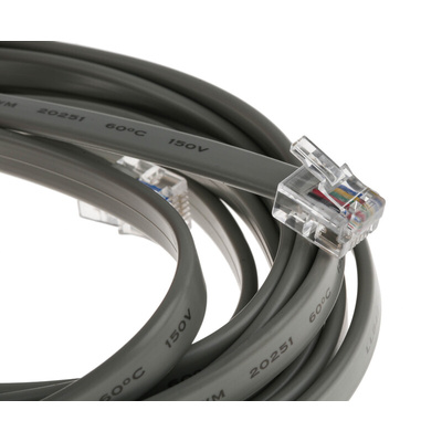 RS PRO Male RJ12 to Male RJ12 Telephone Extension Cable, Grey Sheath, 3m