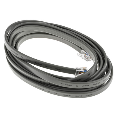 RS PRO Male RJ12 to Male RJ12 Telephone Extension Cable, Grey Sheath, 3m