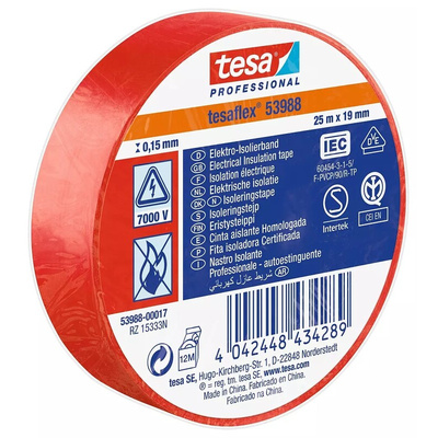 Tesa 53988 Red PVC Electrical Tape, 19mm x 25m