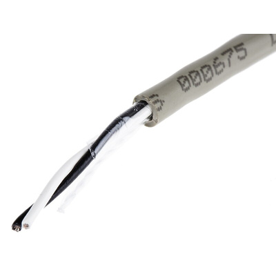 Alpha Wire Twisted Pair Data Cable, 1 Pairs, 0.23 mm², 2 Cores, 24 AWG, Unscreened, 100m, Grey Sheath
