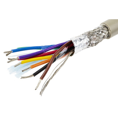 Alpha Wire Multicore Data Cable, 0.23 mm², 8 Cores, 24 AWG, Screened, 100m, Grey Sheath