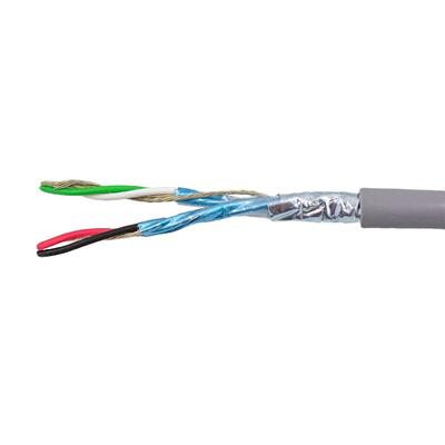 Alpha Wire Twisted Pair Data Cable, 2 Pairs, 0.35 mm², 4 Cores, 22 AWG, Screened, 305m, Grey Sheath