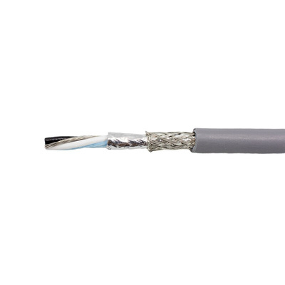 Alpha Wire Twisted Pair Data Cable, 1 Pairs, 0.25 mm², 2 Cores, 24 AWG, Screened, 305m, Grey Sheath
