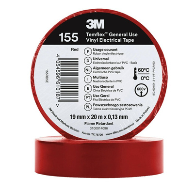 3M Temflex 155 Red Vinyl Electrical Tape, 19mm x 20m