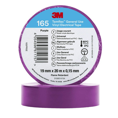 3M Temflex 165 Purple Vinyl Electrical Tape, 19mm x 20m