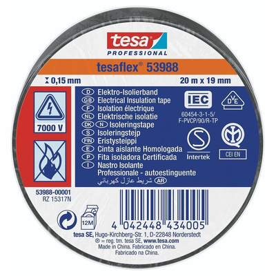 Tesa Black PVC Electrical Insulation Tape, 19mm x 20m