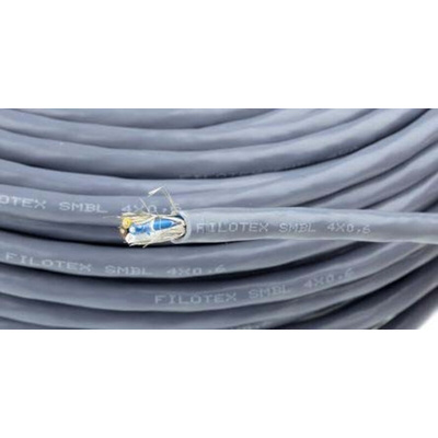 Nexans Multicore Data Cable, 0.34 mm², 2 Cores, 22 AWG, Unscreened, 100m, Grey Sheath