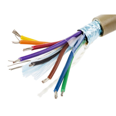 Alpha Wire Multicore Data Cable, 0.23 mm², 8 Cores, 24 AWG, Screened, 50m, Grey Sheath