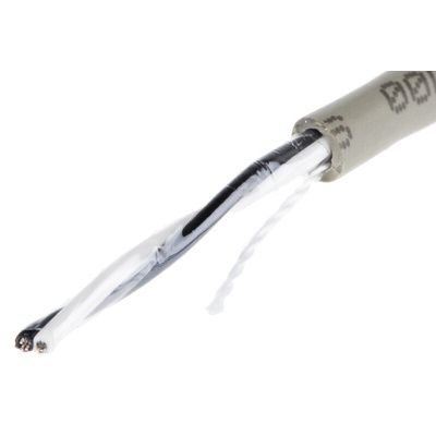 Alpha Wire Twisted Pair Data Cable, 1 Pairs, 0.23 mm², 2 Cores, 24 AWG, Unscreened, 50m, Grey Sheath