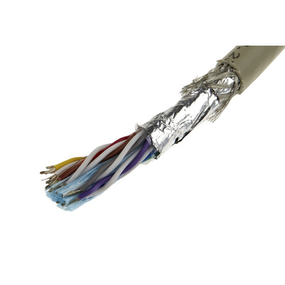 Alpha Wire Twisted Pair Data Cable, 9 Pairs, 0.23 mm², 18 Cores, 24 AWG, Screened, 50m, Grey Sheath