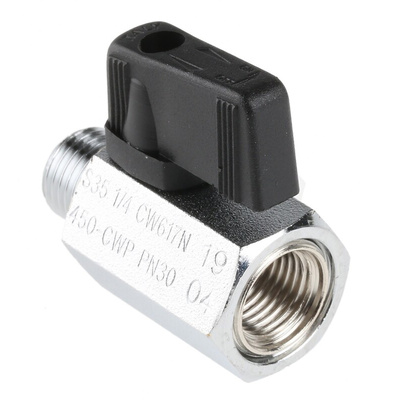 RS PRO Chrome Plated Brass Hydraulic Ball Valve G 1/4