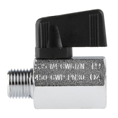 RS PRO Chrome Plated Brass Hydraulic Ball Valve G 1/4