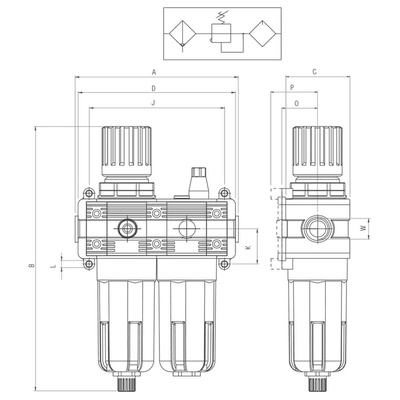RS PRO G 1/8 FRL, Manual, Semi Automatic Drain, 20μm Filtration Size