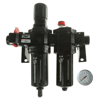 Norgren G 3/4 FRL, Automatic Drain, 40μm Filtration Size - With Pressure Gauge