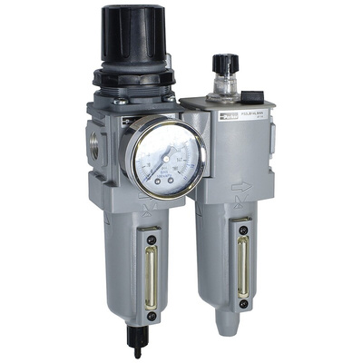 Parker G 1/2 FRL, Automatic Drain, 5μ Filtration Size - With Pressure Gauge