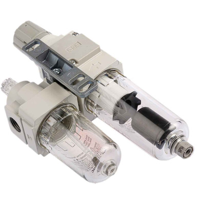 SMC G 1/4 FRL, Automatic Drain, 5μm Filtration Size - With Pressure Gauge