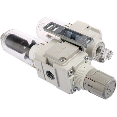 SMC G 1/4 FRL, Automatic Drain, 5μm Filtration Size - With Pressure Gauge