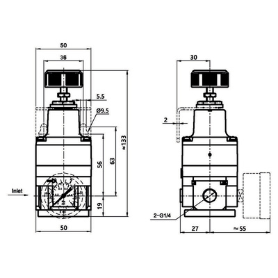 RS PRO G 1/4 Pneumatic Regulator - 0.3bar to 0.4MPa, 0.01MPa max. input