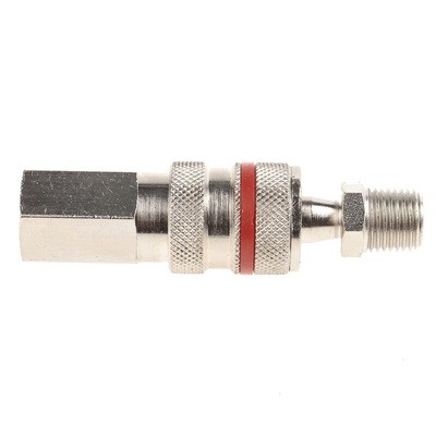 RS PRO Brass Female, Male Pneumatic Quick Connect Coupling, G 1/4 Female, R 1/4 Male Threaded
