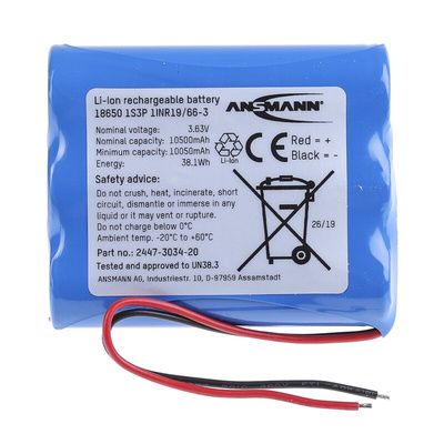 2447-3034-20-520 | Ansmann 3.635V Lithium-Ion Rechargeable Battery Pack, 10.5Ah - Pack of 1
