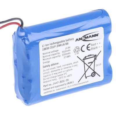 2447-3031-20-520 | Ansmann 10.905V Lithium-Ion Rechargeable Battery Pack, 3.5Ah - Pack of 1