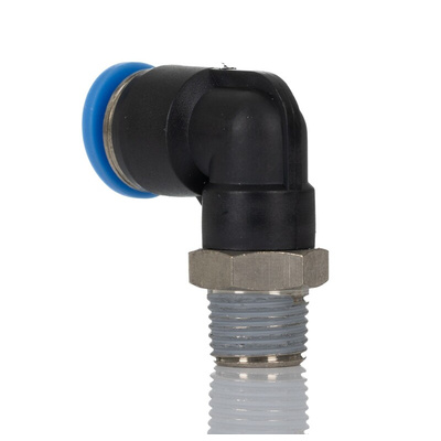 RS PRO Elbow Threaded Adaptor, R 1/8 Male to Push In 6 mm, Threaded-to-Tube Connection Style