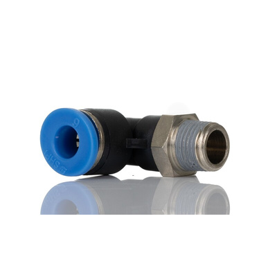 RS PRO Elbow Threaded Adaptor, R 1/8 Male to Push In 6 mm, Threaded-to-Tube Connection Style
