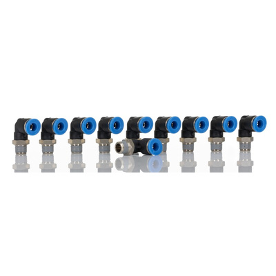 RS PRO Elbow Threaded Adaptor, R 1/8 Male to Push In 6 mm, Threaded-to-Tube Connection Style