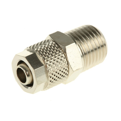 RS PRO Straight Threaded Adaptor, R 1/4 Male to Push In 8 mm, Threaded-to-Tube Connection Style
