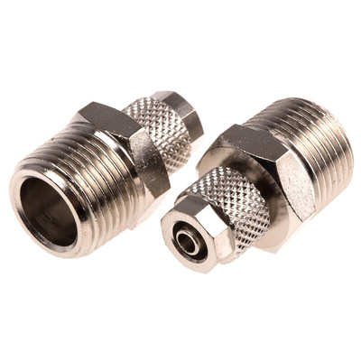 RS PRO Straight Threaded Adaptor, R 3/8 Male to Push In 6 mm, Threaded-to-Tube Connection Style